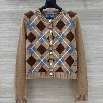 Prada Wool Plaid Cardigan Beige 2025 0814 (QI-250904128)