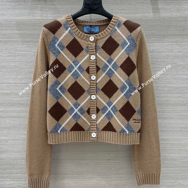 Prada Wool Plaid Cardigan Beige 2025 0814 (QI-250904128)