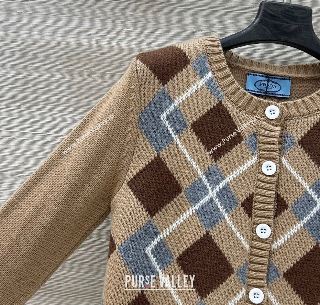 Prada Wool Plaid Cardigan Beige 2025 0814 (QI-250904128)
