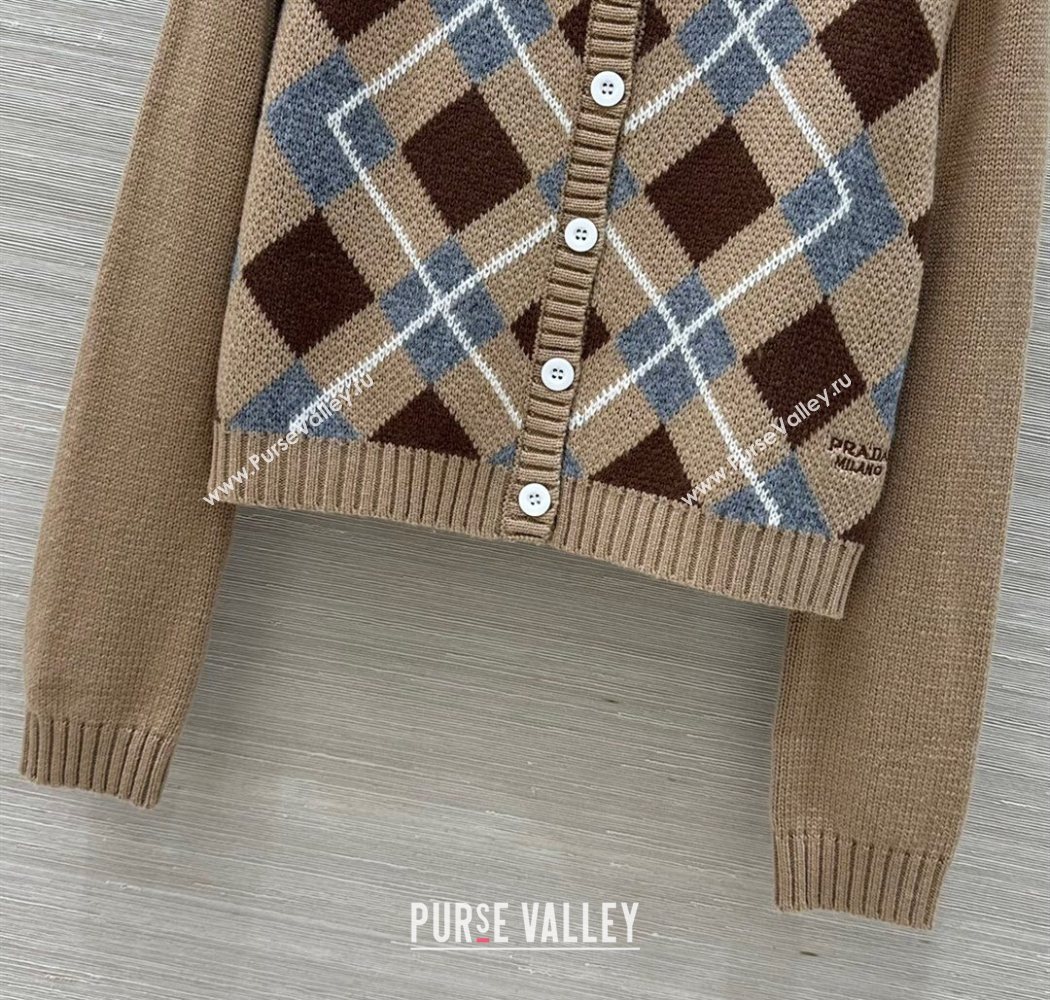 Prada Wool Plaid Cardigan Beige 2025 0814 (QI-250904128)