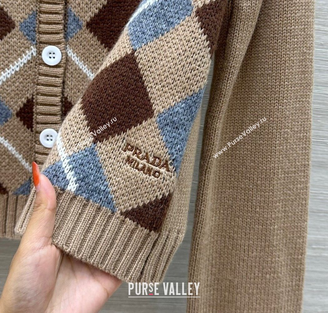 Prada Wool Plaid Cardigan Beige 2025 0814 (QI-250904128)