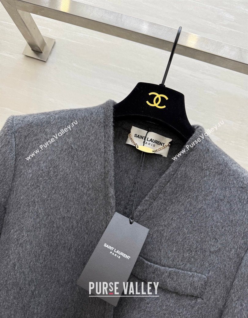 Saint Laurent Wool Chain Coat Grey 2025 YSL122611 (QI-251226066)