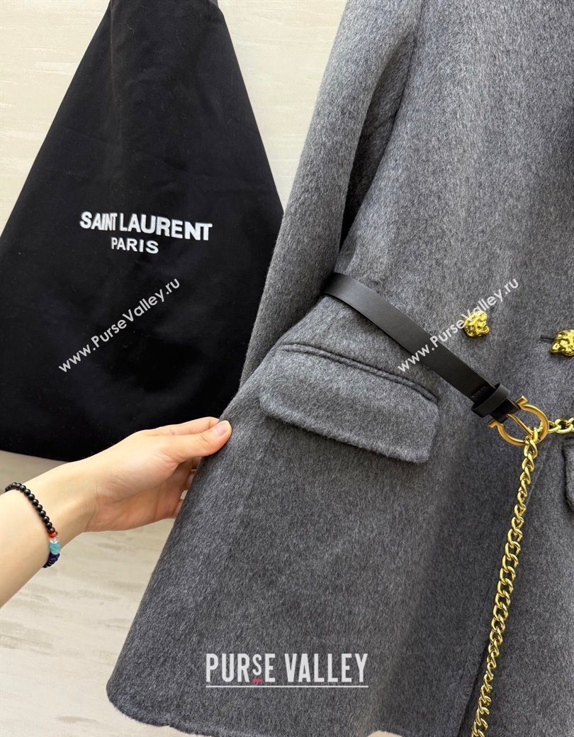 Saint Laurent Wool Chain Coat Grey 2025 YSL122611 (QI-251226066)