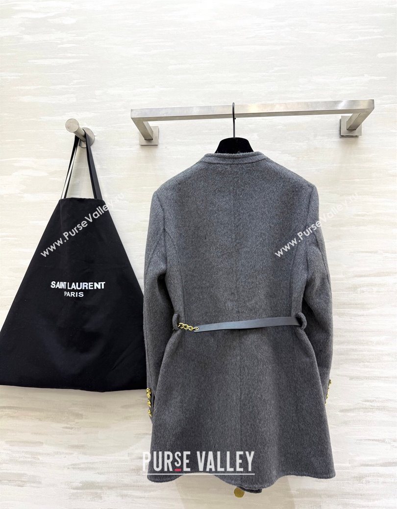 Saint Laurent Wool Chain Coat Grey 2025 YSL122611 (QI-251226066)
