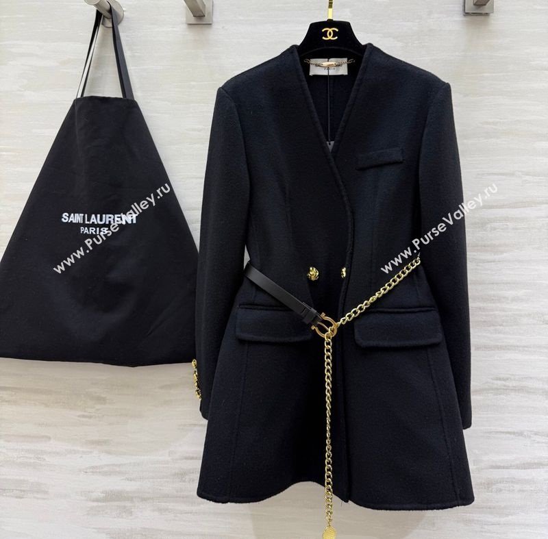 Saint Laurent Wool Chain Coat Black 2025 YSL122611 (QI-251226067)