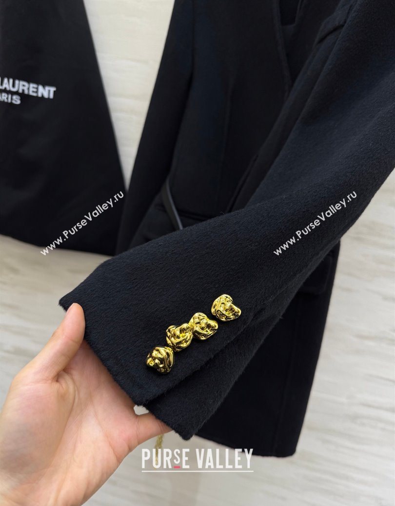 Saint Laurent Wool Chain Coat Black 2025 YSL122611 (QI-251226067)