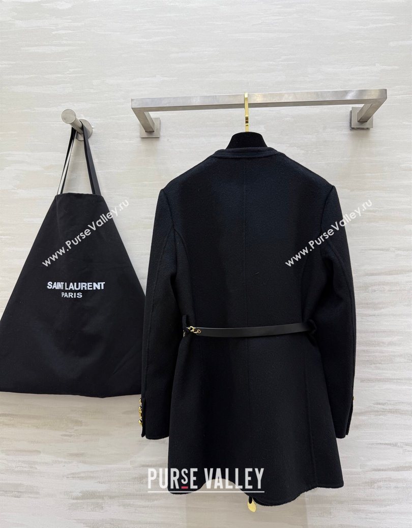 Saint Laurent Wool Chain Coat Black 2025 YSL122611 (QI-251226067)