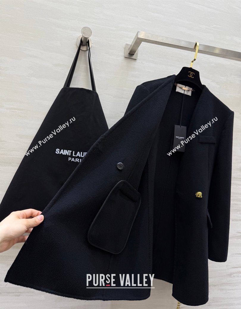 Saint Laurent Wool Chain Coat Black 2025 YSL122611 (QI-251226067)