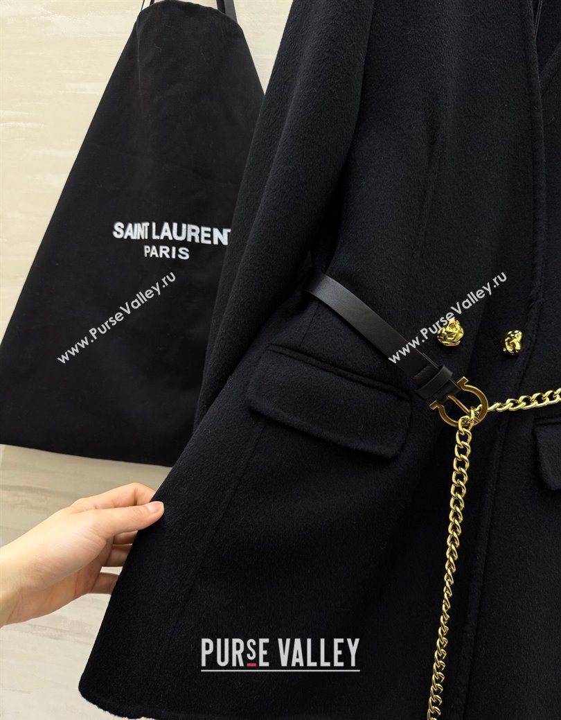 Saint Laurent Wool Chain Coat Black 2025 YSL122611 (QI-251226067)