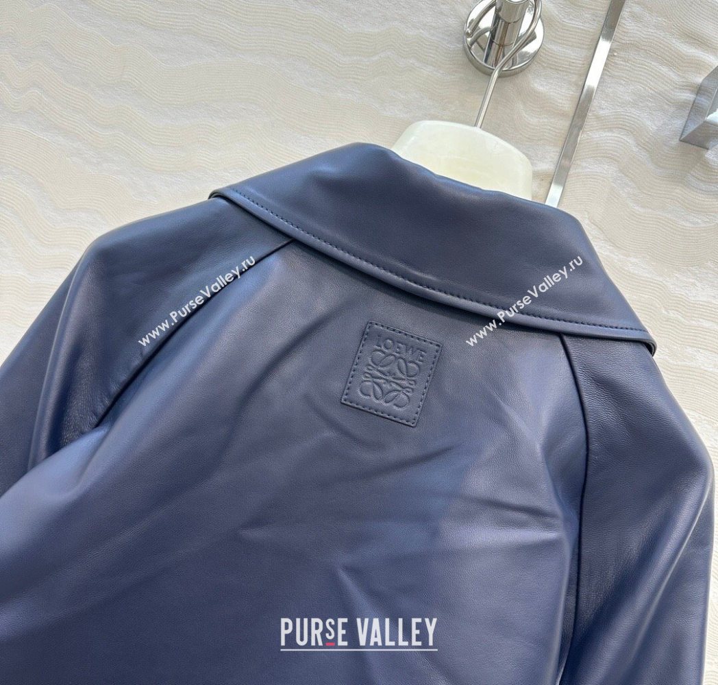 Loewe Lambskin Leather Jacket Blue 2025 LW122605 (QI-251226038)