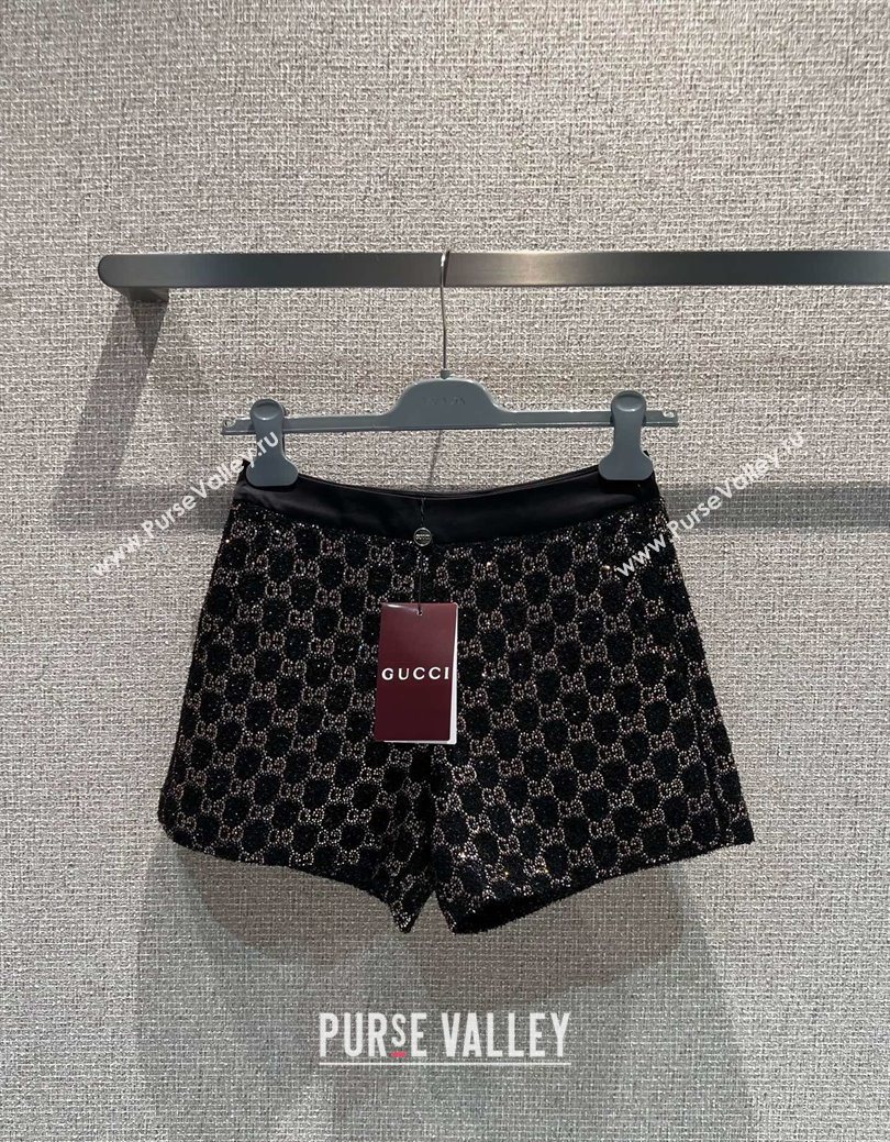 Gucci GG Strass Mini Shorts Black/Gold 2025 GG122605 (QI-251226040)