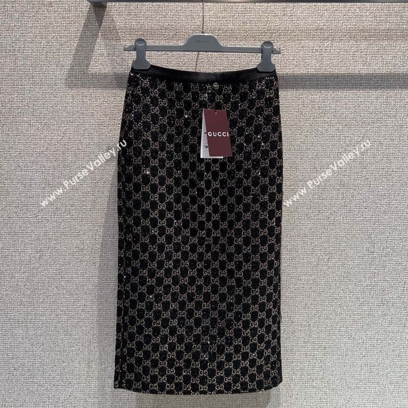 Gucci GG Strass Skirt Black/Gold 2025 GG122605 (QI-251226042)