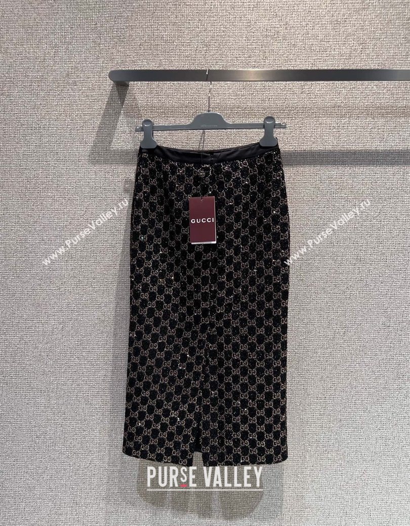 Gucci GG Strass Skirt Black/Gold 2025 GG122605 (QI-251226042)