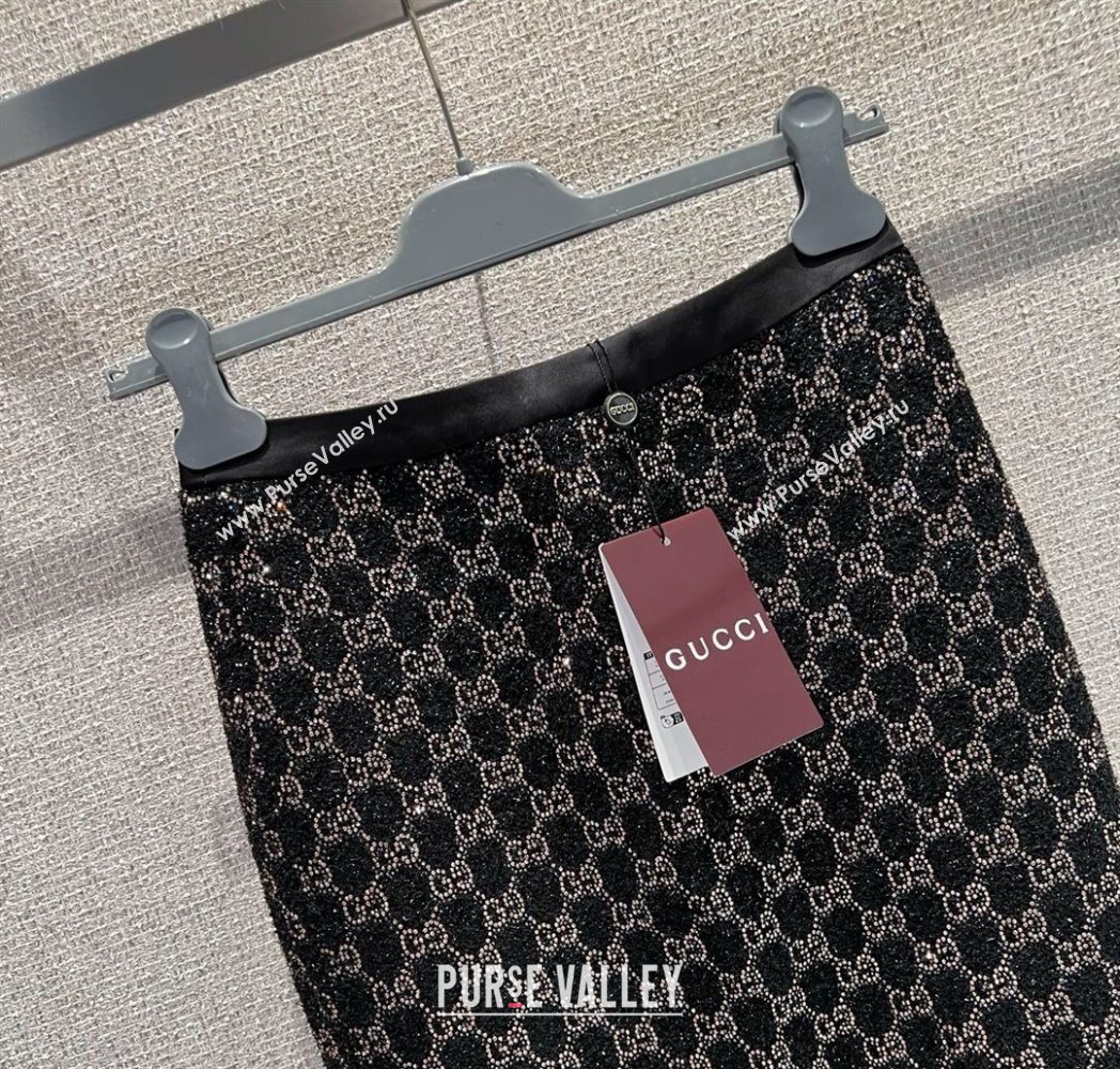 Gucci GG Strass Skirt Black/Gold 2025 GG122605 (QI-251226042)