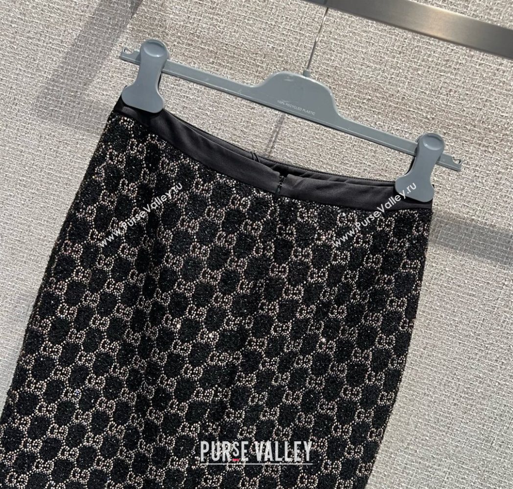 Gucci GG Strass Skirt Black/Gold 2025 GG122605 (QI-251226042)