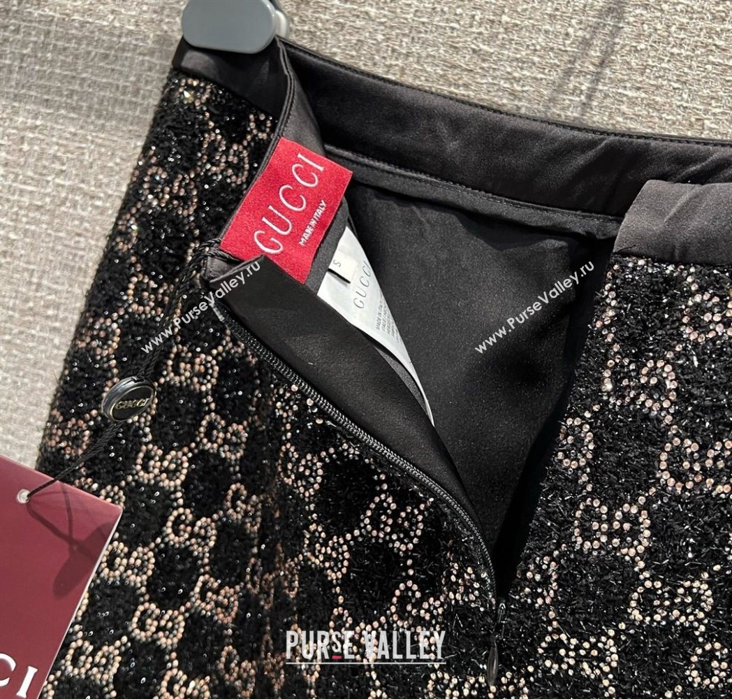 Gucci GG Strass Skirt Black/Gold 2025 GG122605 (QI-251226042)