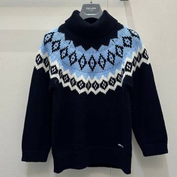 Prada Wool Cashmere Sweater Black/Blue 2025 PR122701 (QI-251227013)