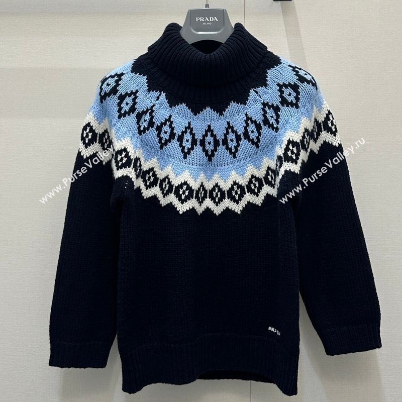 Prada Wool Cashmere Sweater Black/Blue 2025 PR122701 (QI-251227013)