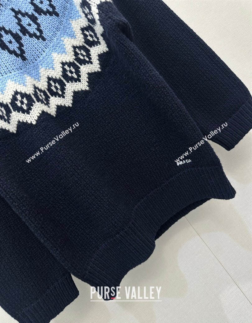 Prada Wool Cashmere Sweater Black/Blue 2025 PR122701 (QI-251227013)