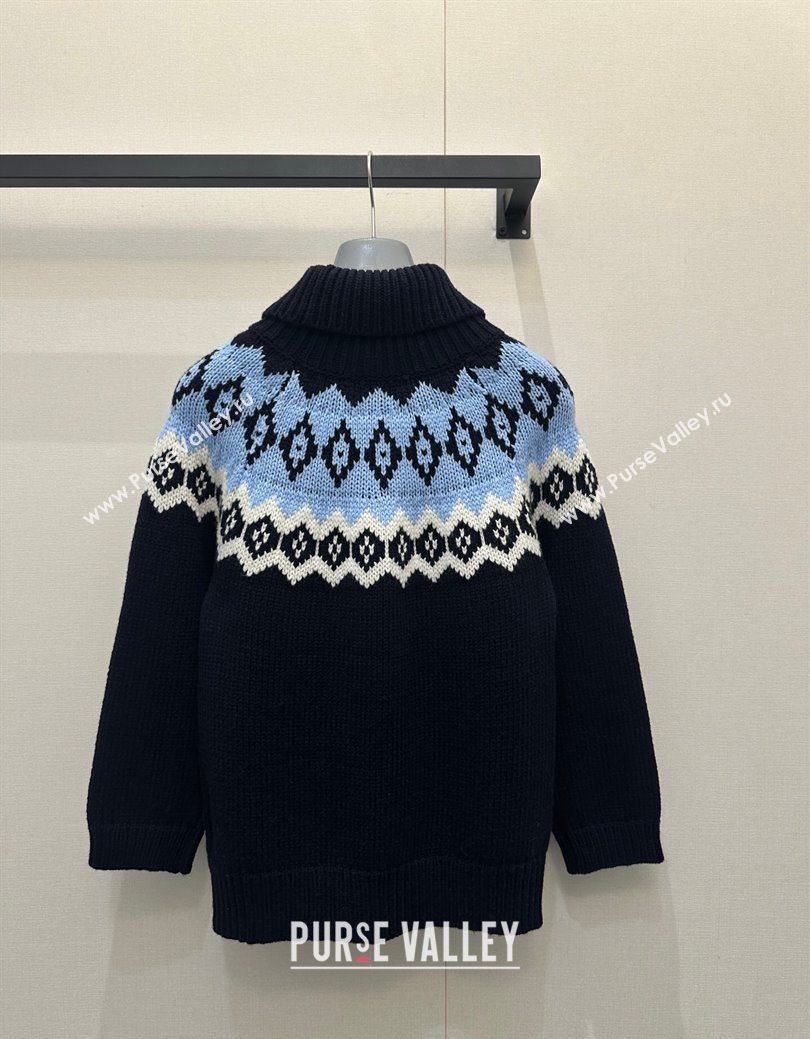 Prada Wool Cashmere Sweater Black/Blue 2025 PR122701 (QI-251227013)
