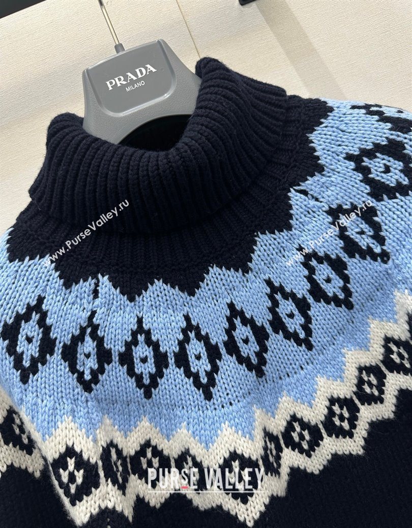 Prada Wool Cashmere Sweater Black/Blue 2025 PR122701 (QI-251227013)