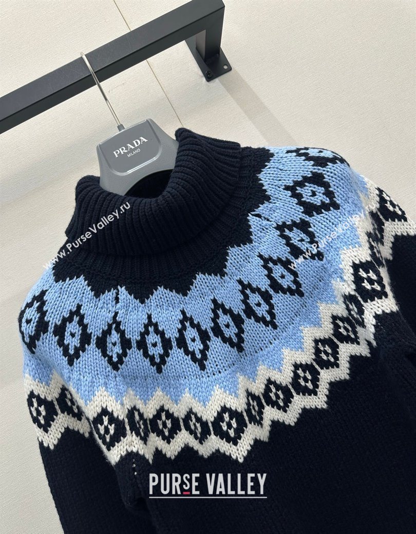 Prada Wool Cashmere Sweater Black/Blue 2025 PR122701 (QI-251227013)