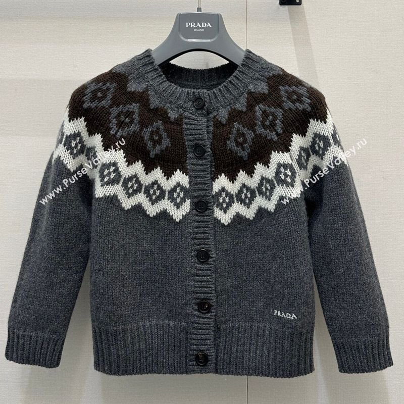 Prada Wool Cashmere Blend Cardigan Grey 2025 PR122702 (QI-251227014)