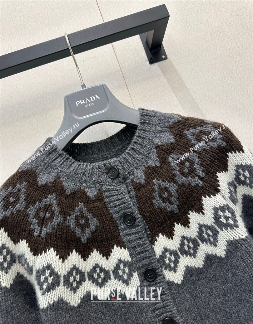Prada Wool Cashmere Blend Cardigan Grey 2025 PR122702 (QI-251227014)