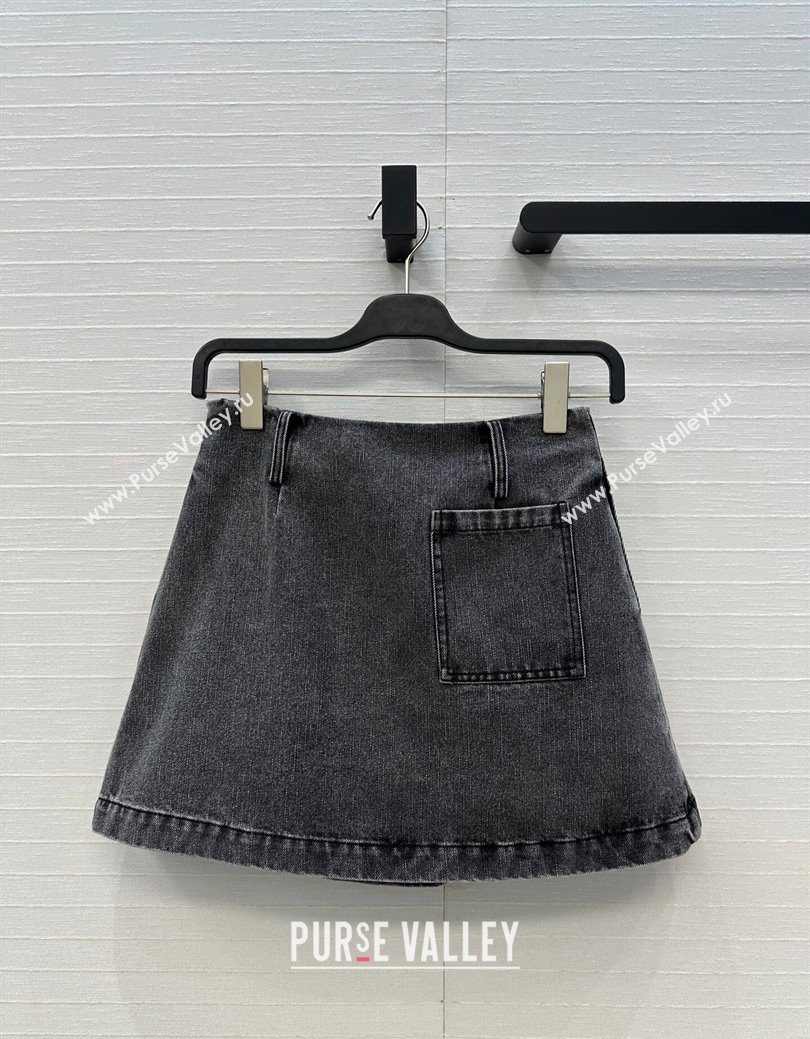 Loewe Cotton Denim Mini Skirt Grey 2025 LW122704 (QI-251227019)