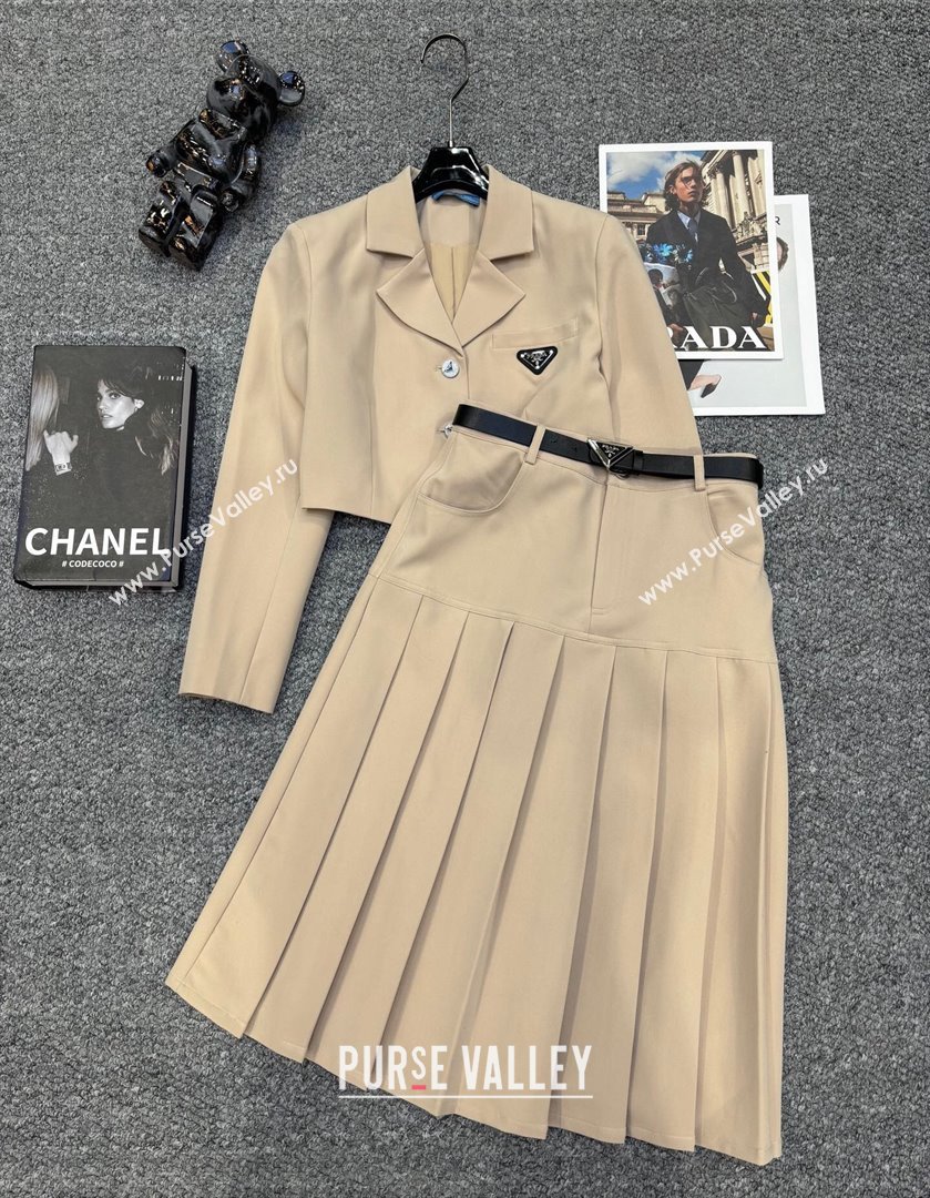Prada Short Jacket and Skirt Set Beige 2025 PR122703 (QI-251227034)