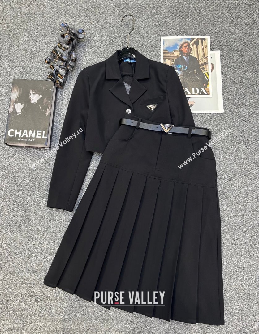 Prada Short Jacket and Skirt Set Black 2025 PR122703 (QI-251227035)