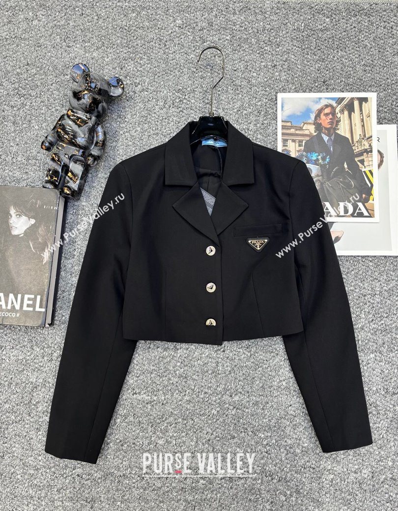 Prada Short Jacket and Skirt Set Black 2025 PR122703 (QI-251227035)