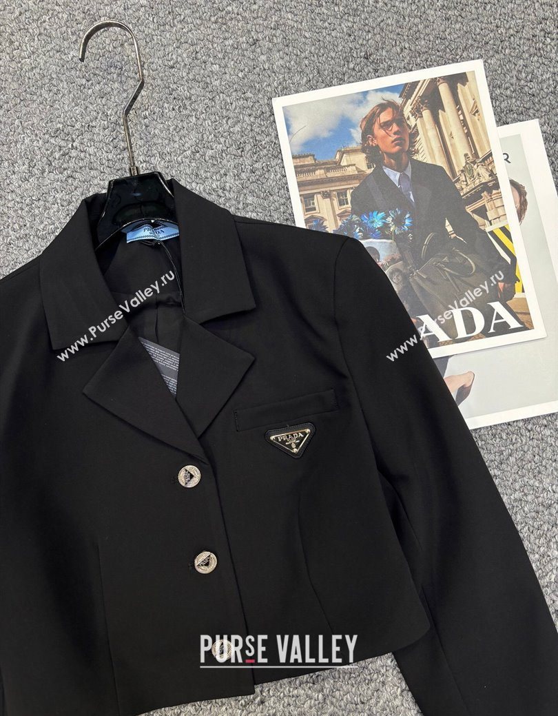 Prada Short Jacket and Skirt Set Black 2025 PR122703 (QI-251227035)