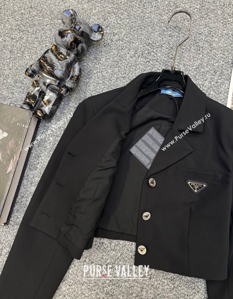 Prada Short Jacket and Skirt Set Black 2025 PR122703 (QI-251227035)