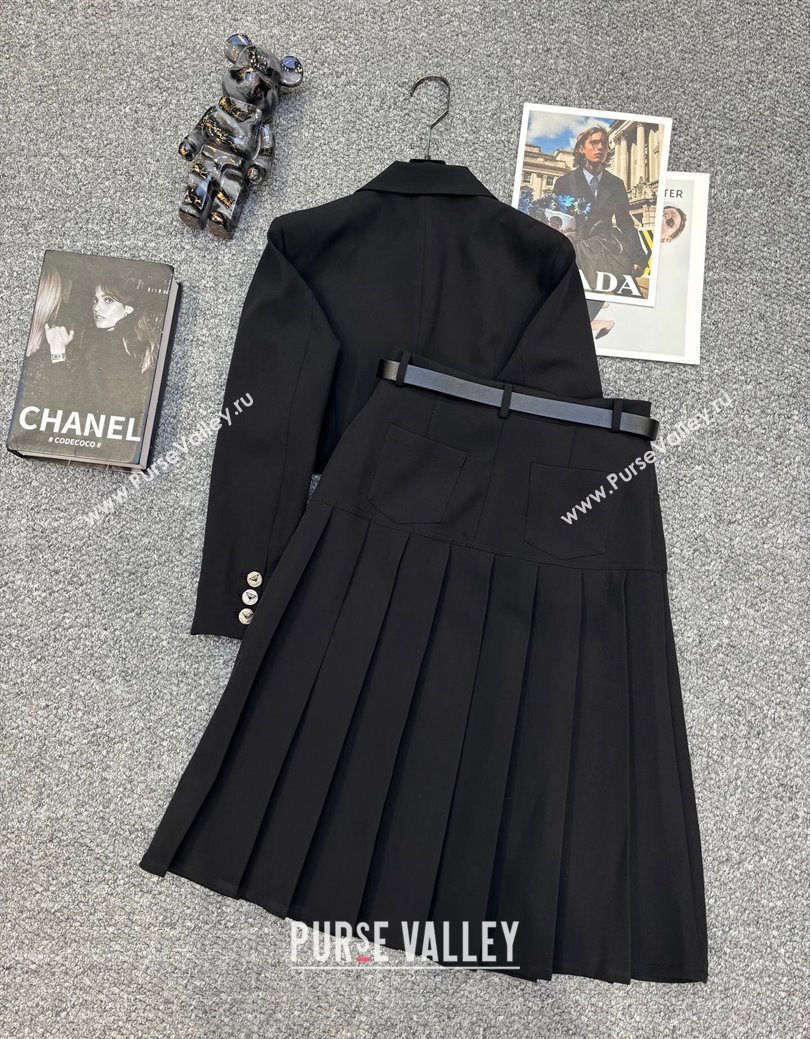 Prada Short Jacket and Skirt Set Black 2025 PR122703 (QI-251227035)