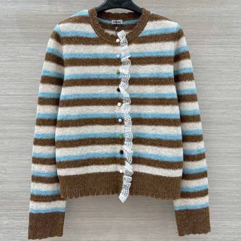 Loewe Wool Striped Cardigan with Lace Trim 2025 LW122703 (QI-251227012)