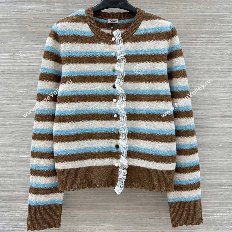 Loewe Wool Striped Cardigan with Lace Trim 2025 LW122703 (QI-251227012)