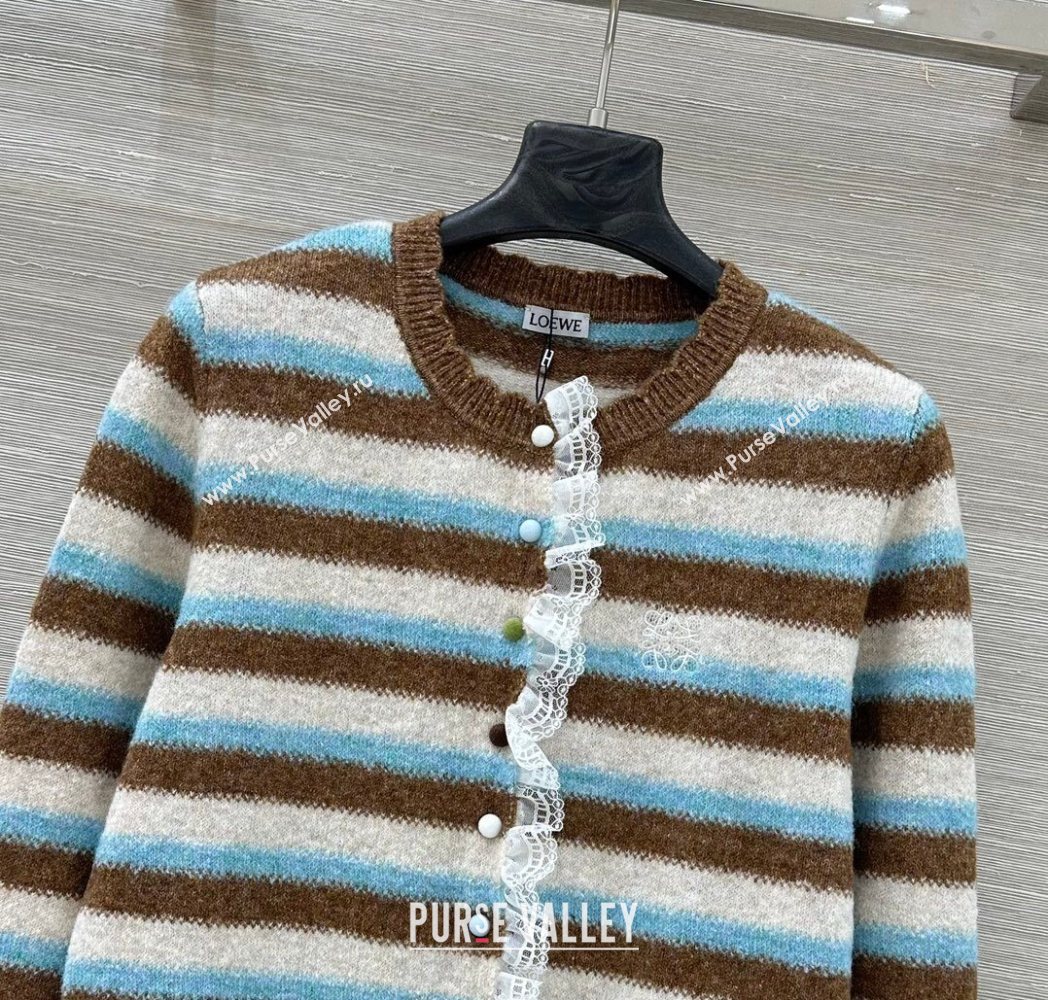 Loewe Wool Striped Cardigan with Lace Trim 2025 LW122703 (QI-251227012)