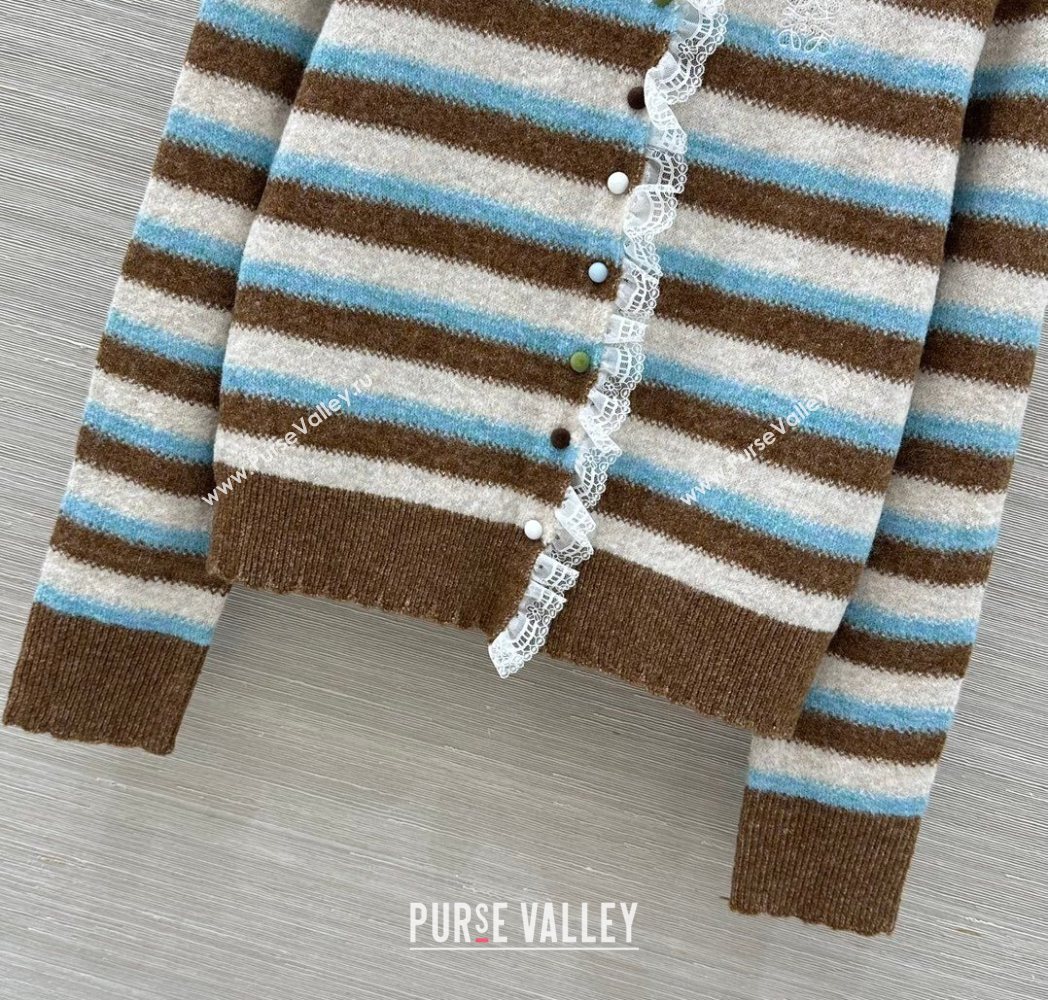 Loewe Wool Striped Cardigan with Lace Trim 2025 LW122703 (QI-251227012)