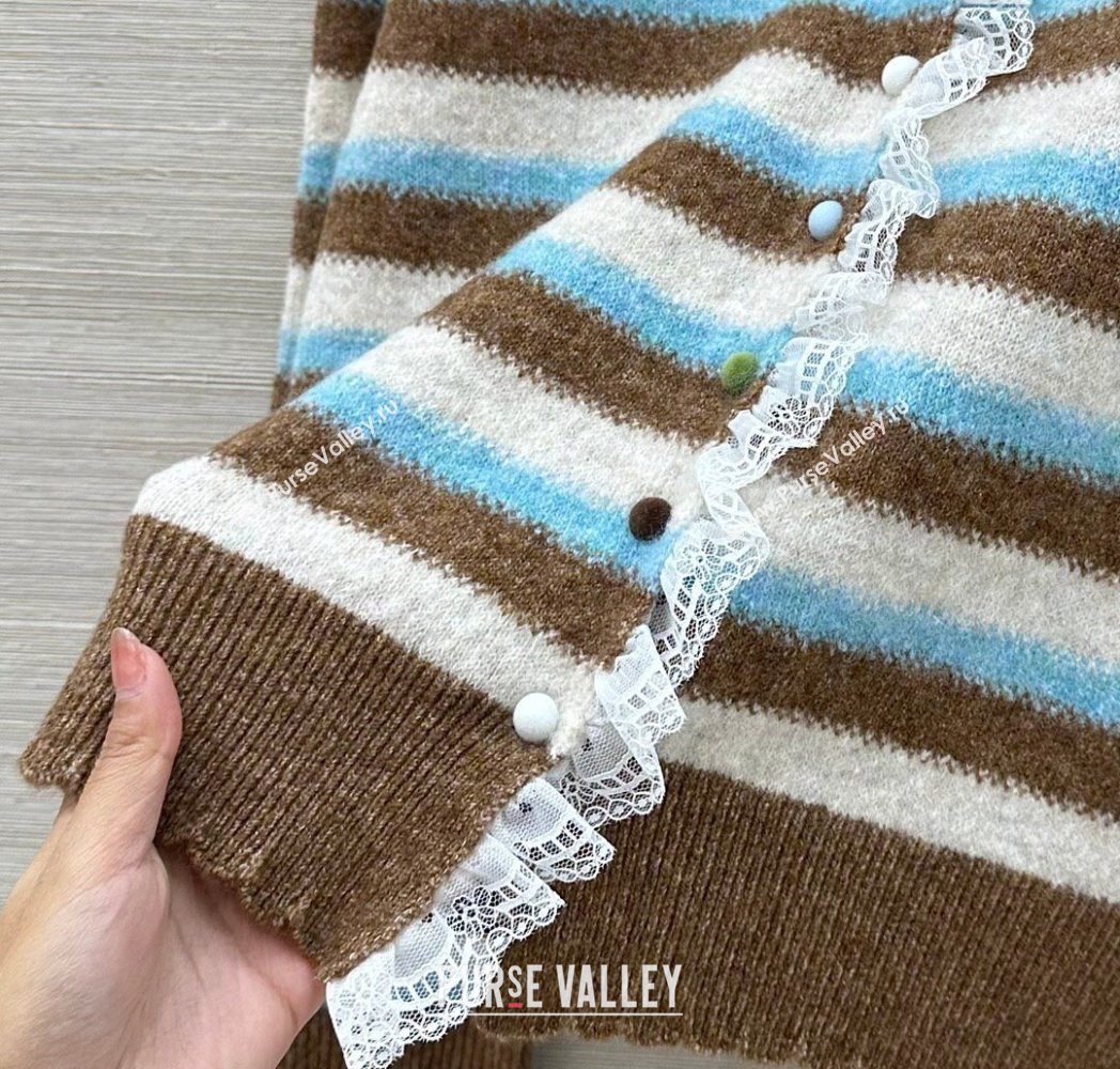 Loewe Wool Striped Cardigan with Lace Trim 2025 LW122703 (QI-251227012)