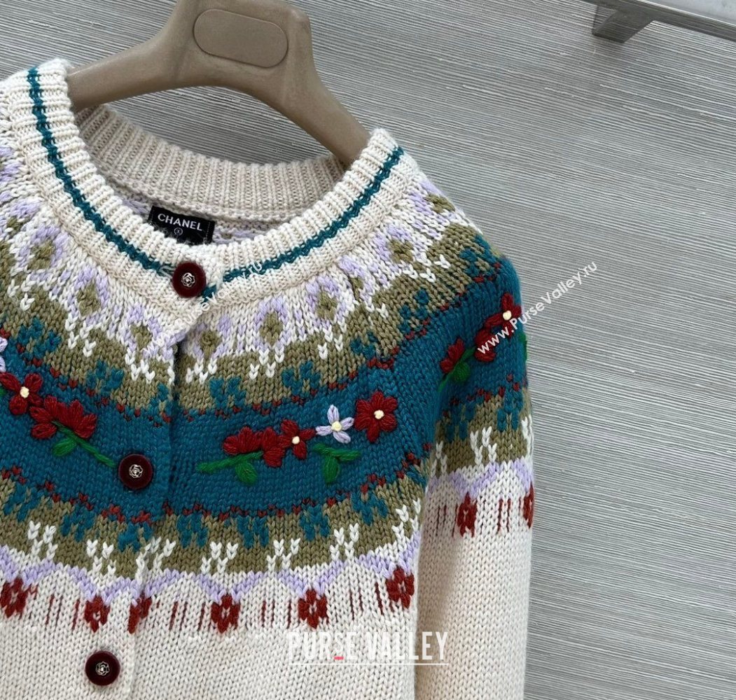 Chanel Cashmere Cardigan with Embroidery White Green 2026 CH011303 (QI-260113059)