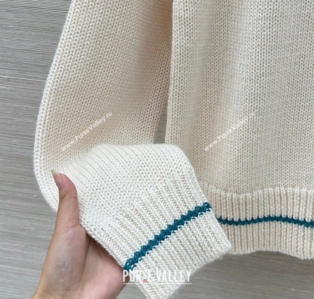 Chanel Cashmere Cardigan with Embroidery White Green 2026 CH011303 (QI-260113059)