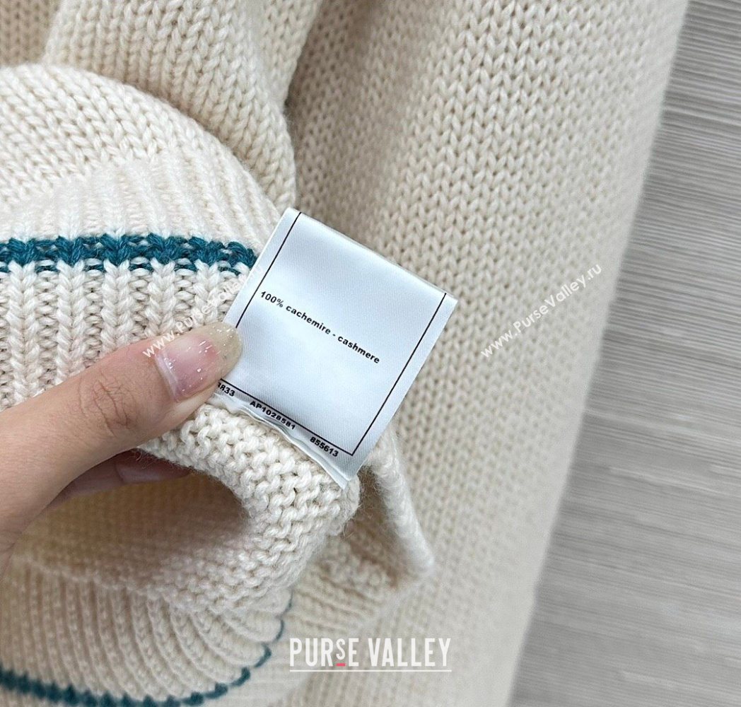 Chanel Cashmere Cardigan with Embroidery White Green 2026 CH011303 (QI-260113059)