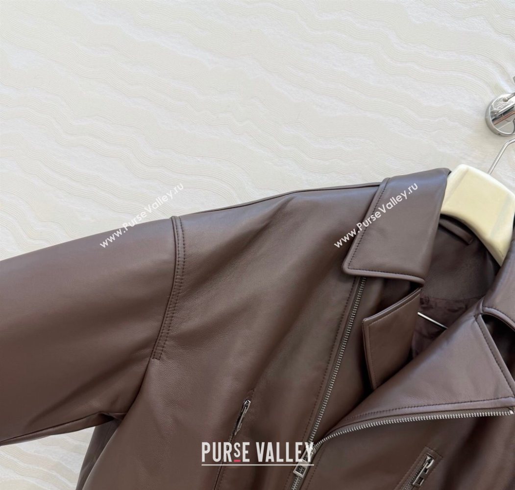 Loewe Sheepskin Leather Down Jacket Brown 2026 LW011304 (QI-260113063)