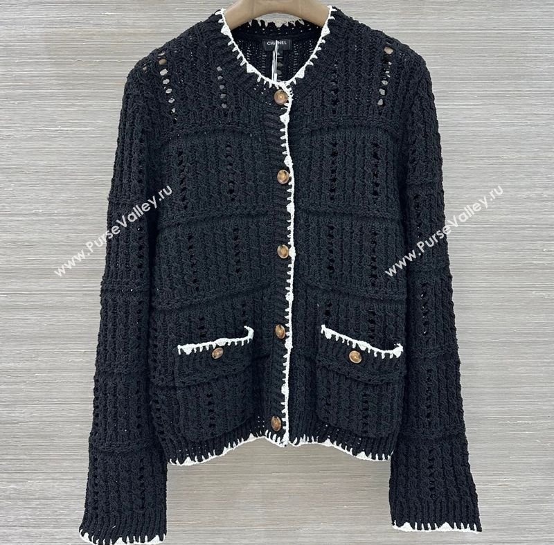 Chanel Cotton Knit Cardigan Black 2026 CH031104 (QI-260311043)