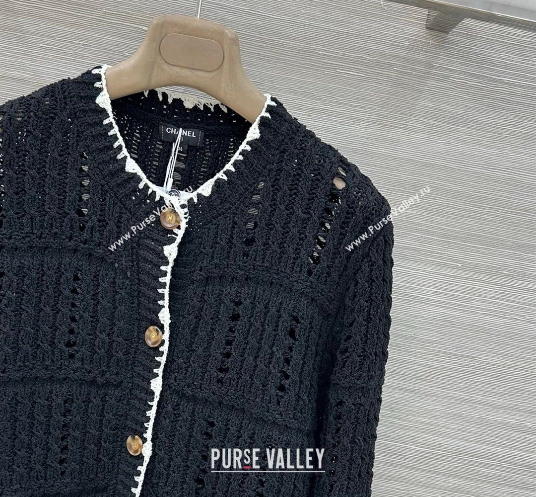 Chanel Cotton Knit Cardigan Black 2026 CH031104 (QI-260311043)