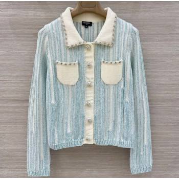 Chanel Knit Cardigan with Chain Blue/White 2026 CH031108 (QI-260311049)