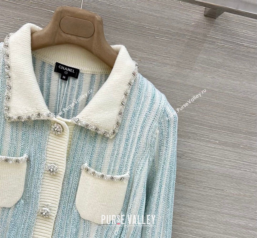 Chanel Knit Cardigan with Chain Blue/White 2026 CH031108 (QI-260311049)