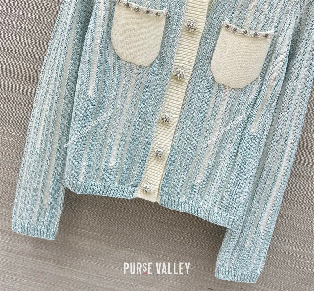 Chanel Knit Cardigan with Chain Blue/White 2026 CH031108 (QI-260311049)