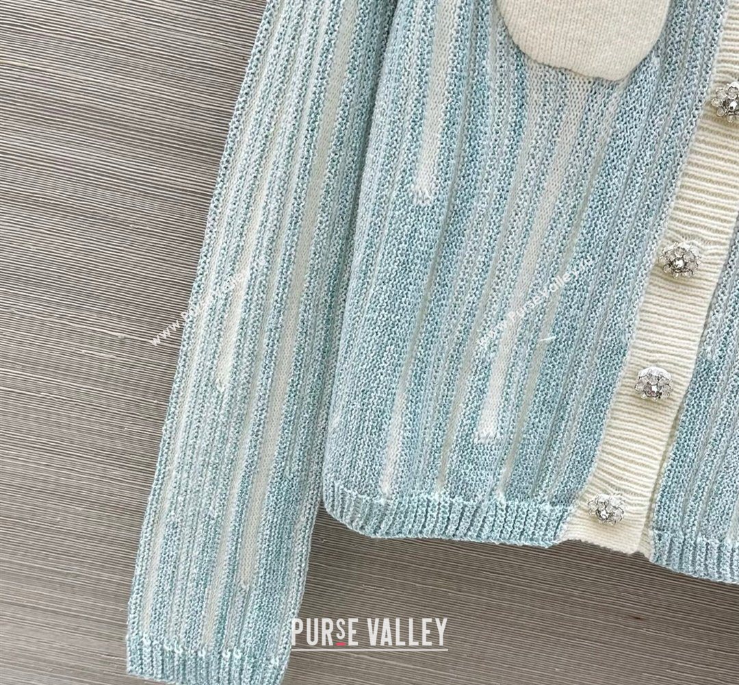 Chanel Knit Cardigan with Chain Blue/White 2026 CH031108 (QI-260311049)